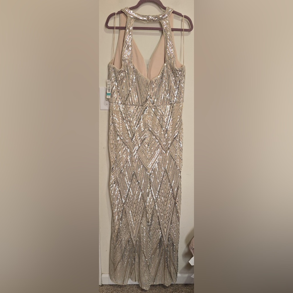 R&M Richards Metallic Gold Halter Maxi Dress - Picture 3 of 12